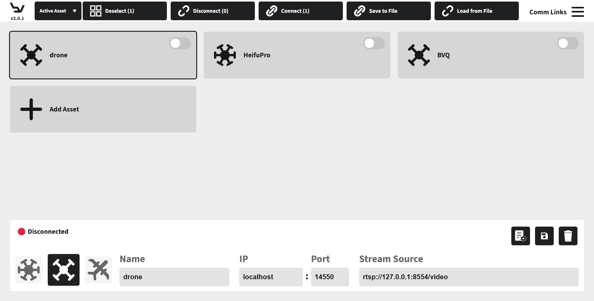 Select the saved comm-link