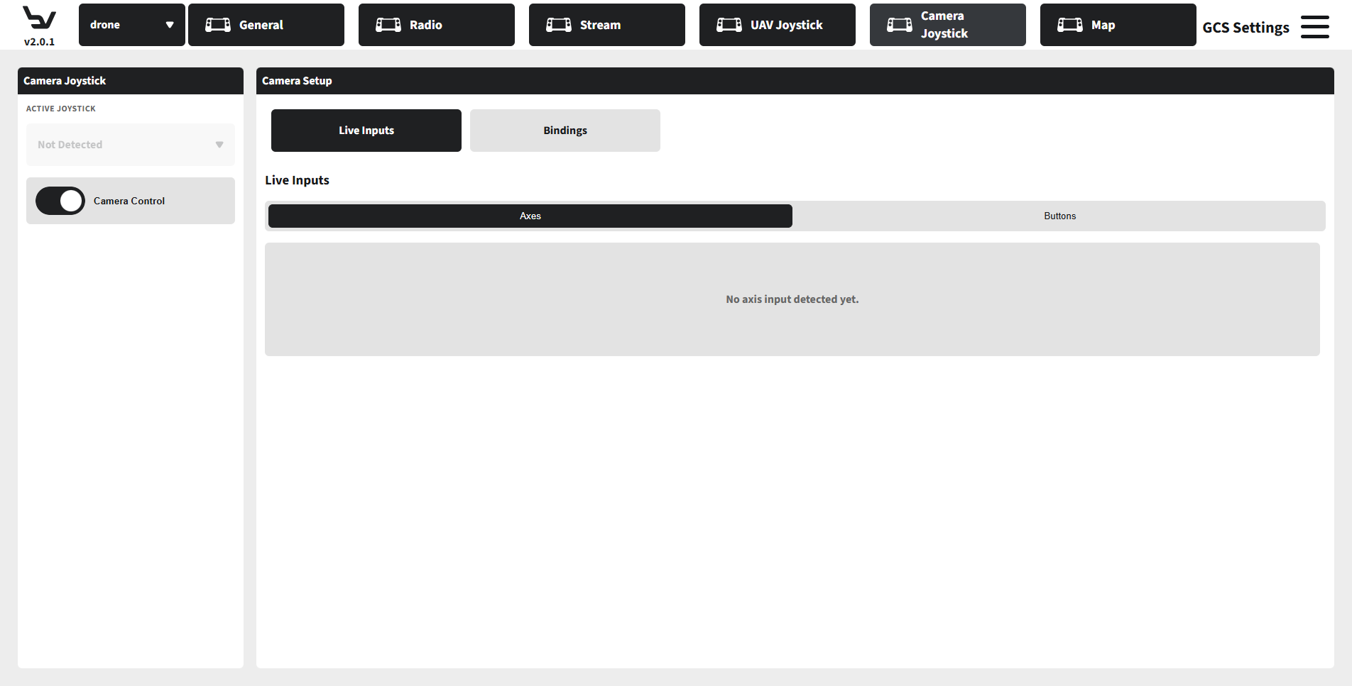 Camera joystick settings